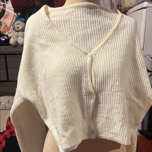 Cream V-Neck Button Front Women's Sweater